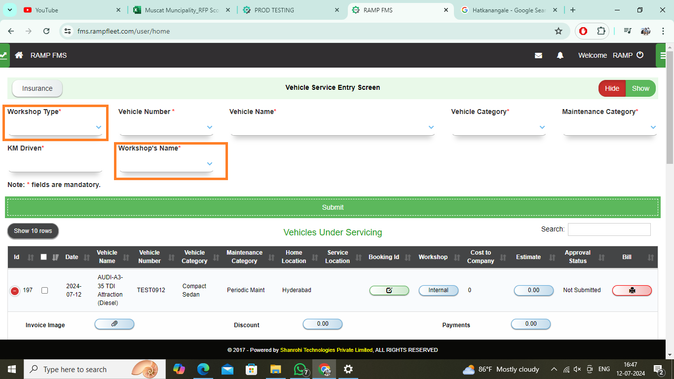 screenshot of RAMP Fleet Management Software